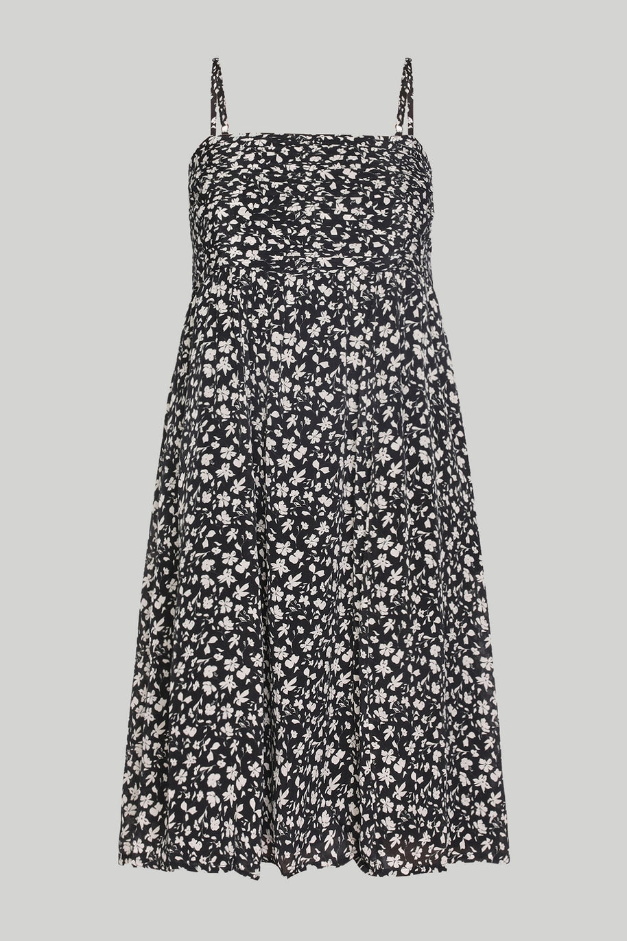 Reistor Ruched Strappy Mini Black Floral Dress