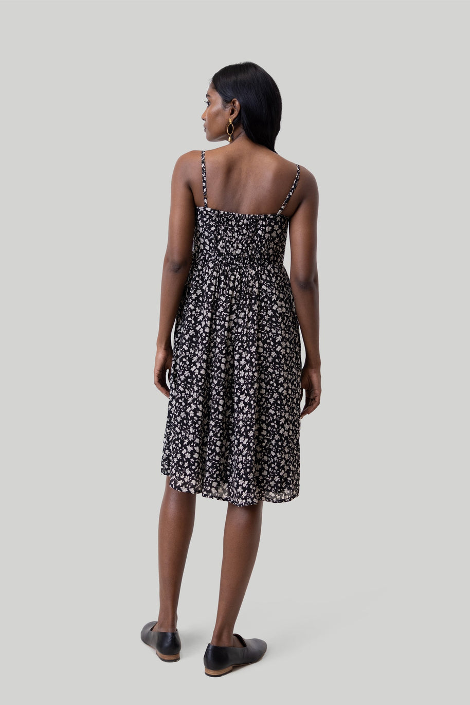 Reistor Ruched Strappy Mini Black Floral Dress
