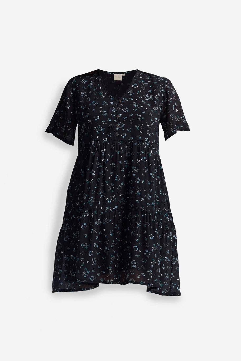 Reistor Floral Short Tiered Dress in Dark Blue