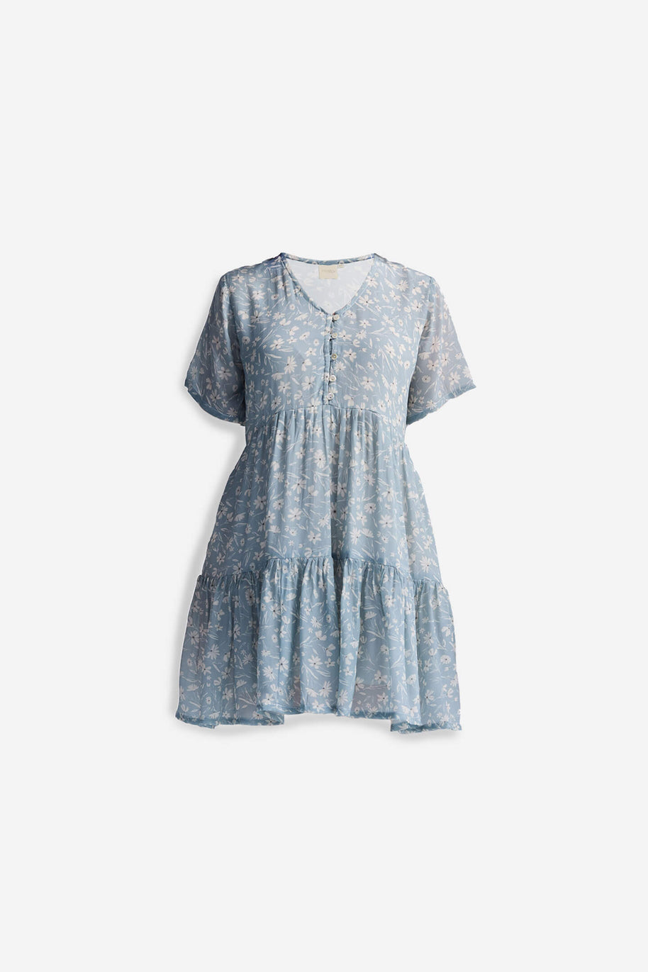 Reistor Floral Short Tiered dress in Light Blue