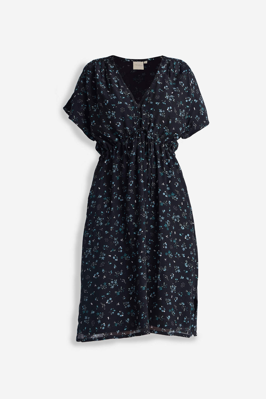 Reistor Gathered Knee-length Dress in Dark Blue Florals
