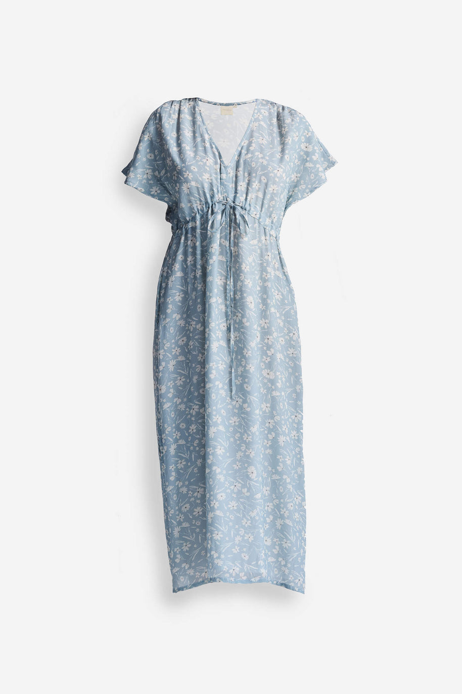 Reistor Gathered Maxi Dress in Light Blue Florals