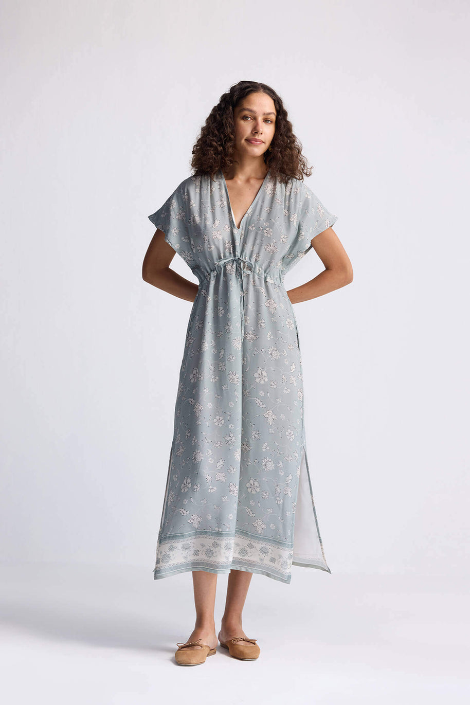 Reistor Gathered Maxi Dress in Sage Green