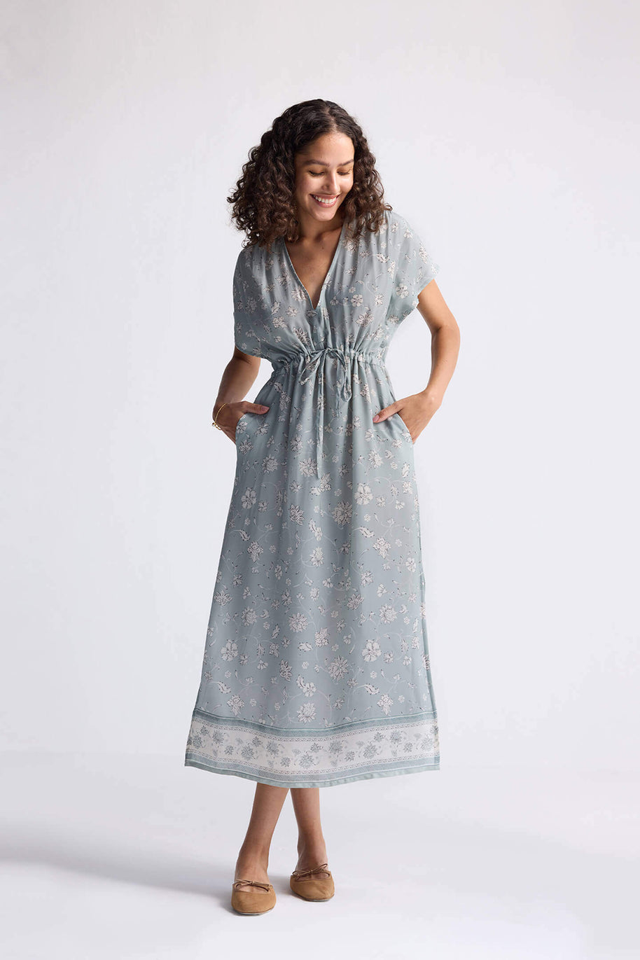 Reistor Gathered Maxi Dress in Sage Green