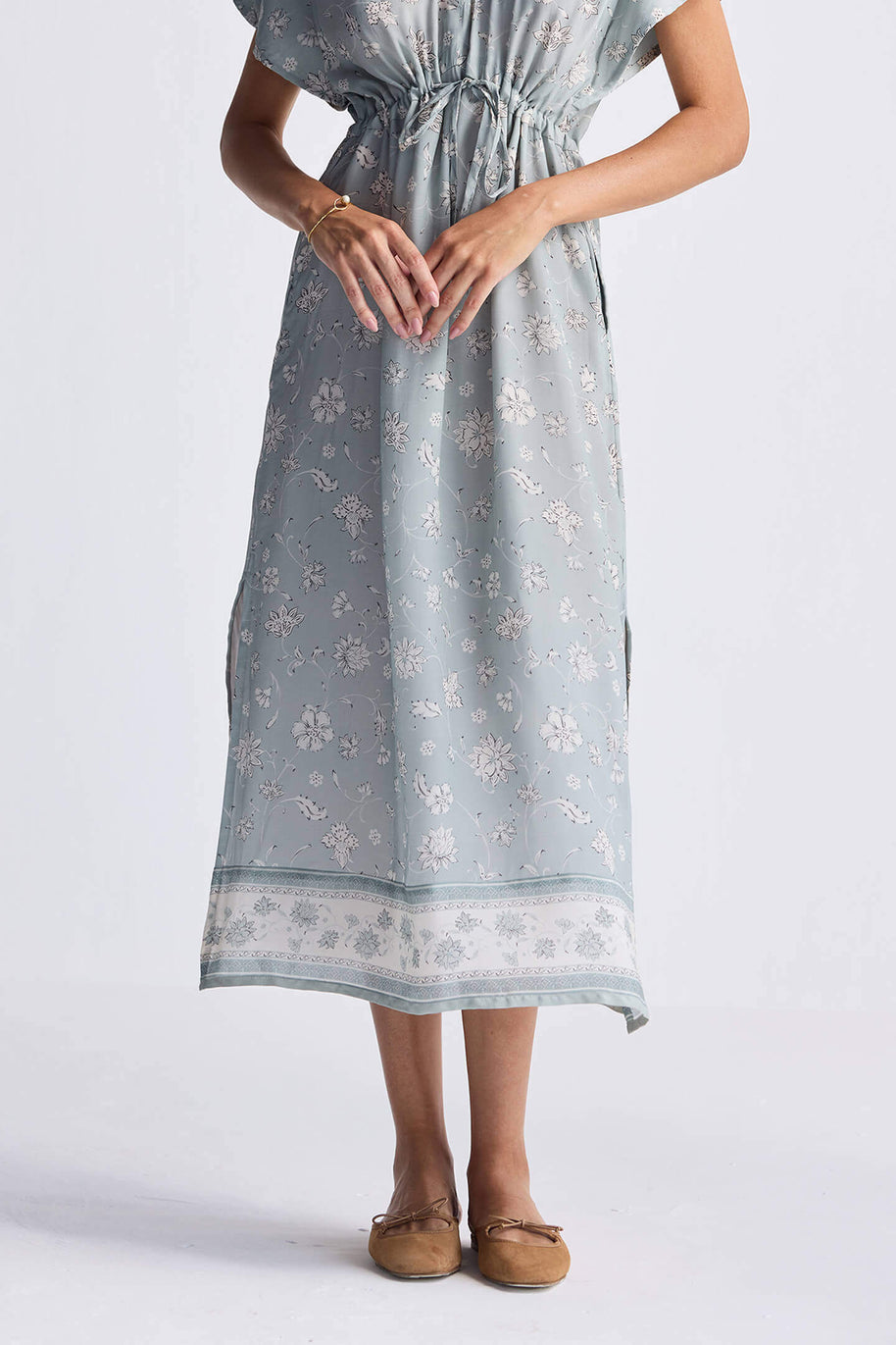 Reistor Gathered Maxi Dress in Sage Green