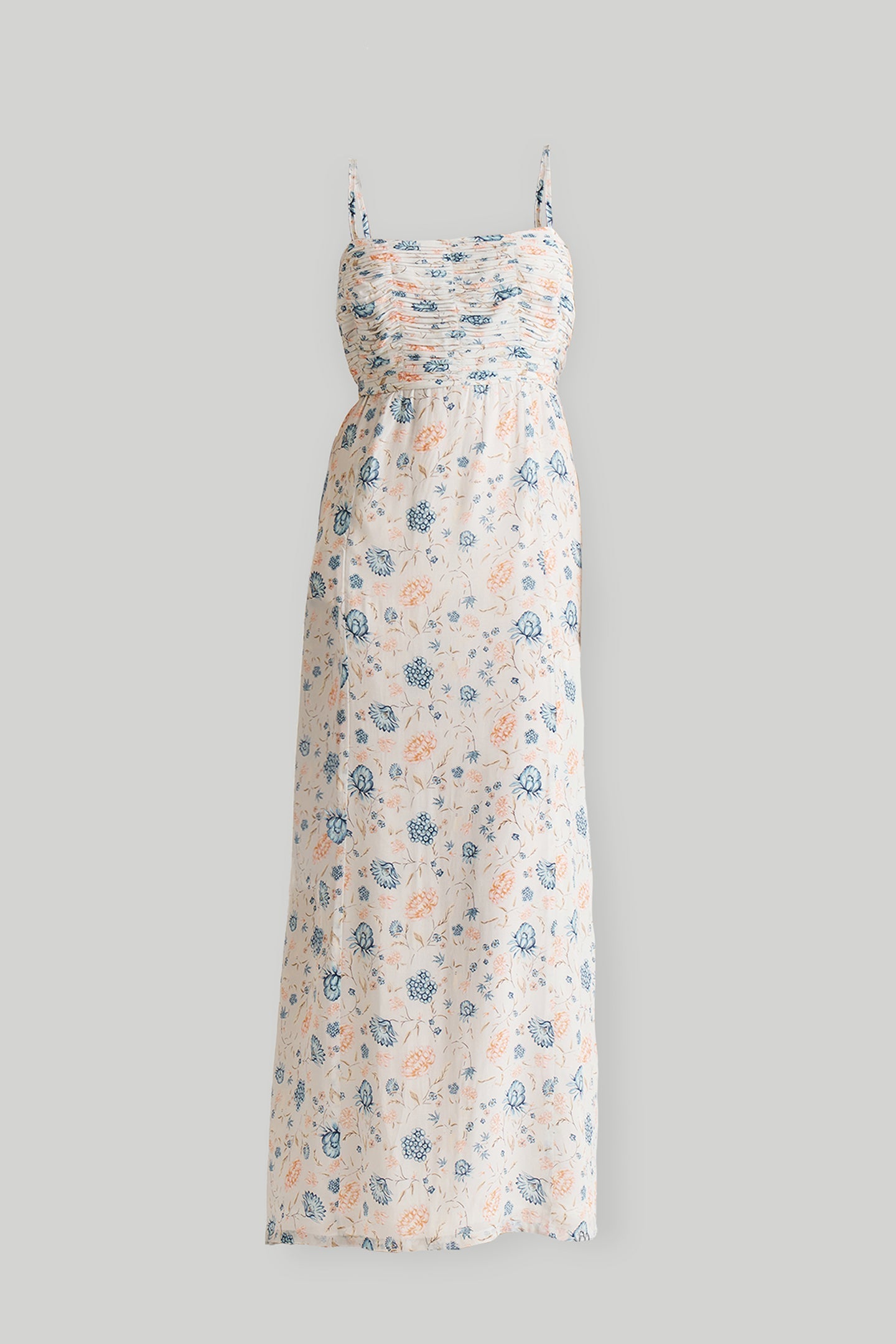 Reistor Ruched Floral Strappy Maxi Dress
