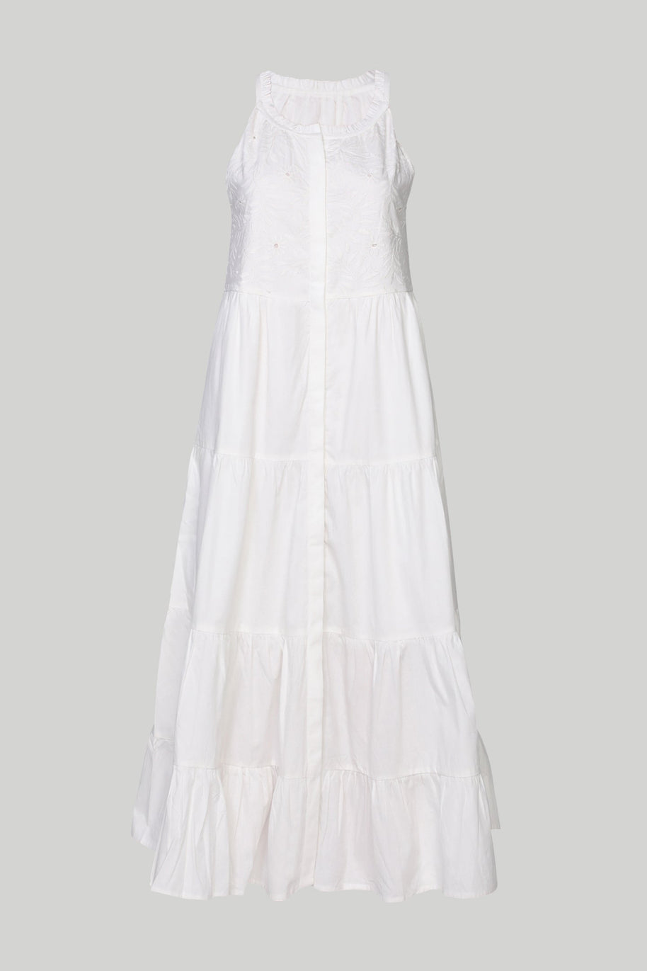 Reistor Sleeveless embroidered tiered maxi dress