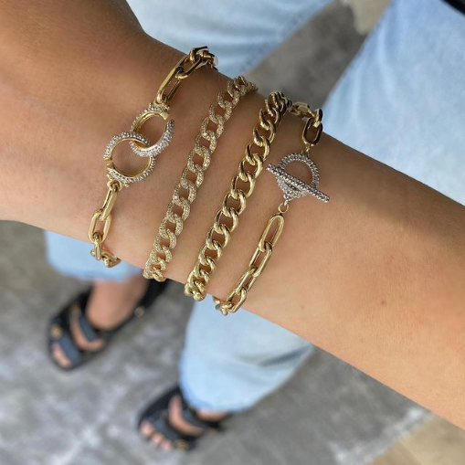 Zoe Lev 14k Gold Large Open Link Chain Bracelet With Diamond Toggle