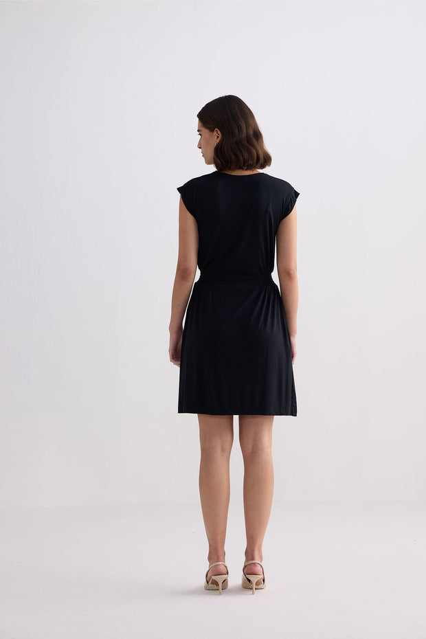 Reistor Short Dress With Smocking Side Detail in Black