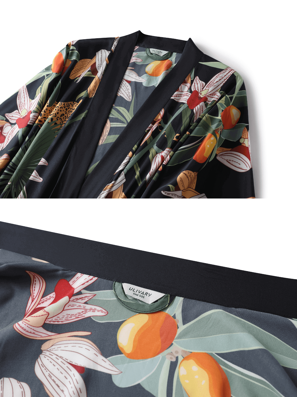 Ulivary Short Kimono Robe Black Leopard