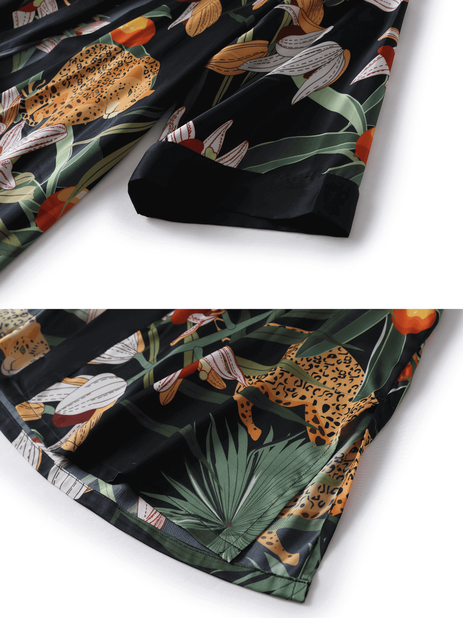Ulivary Short Kimono Robe Black Leopard