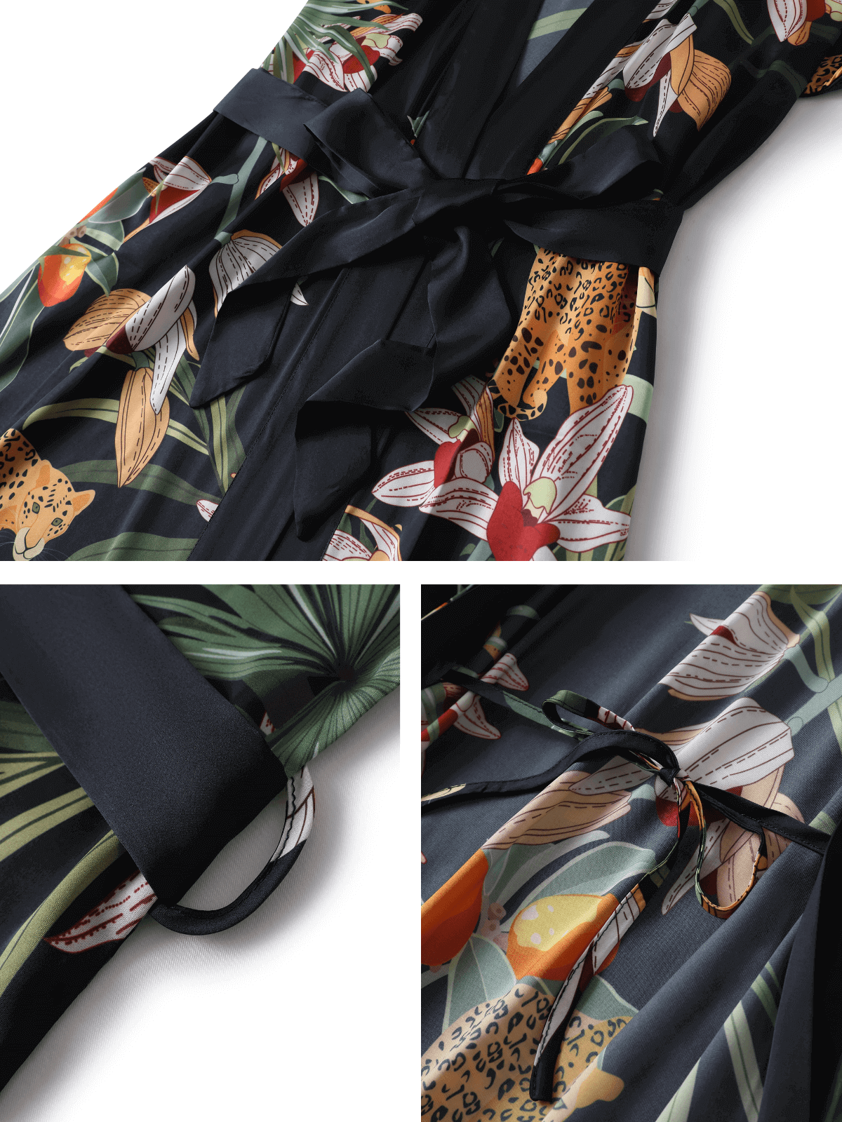 Ulivary Short Kimono Robe Black Leopard