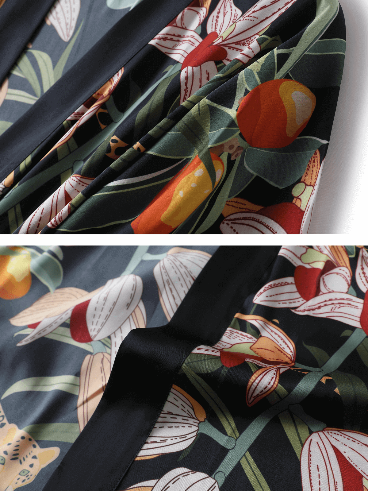 Ulivary Short Kimono Robe Black Leopard