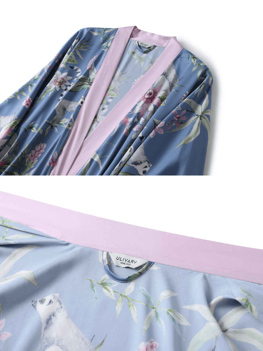 Ulivary Short Kimono Robe Blue Forest