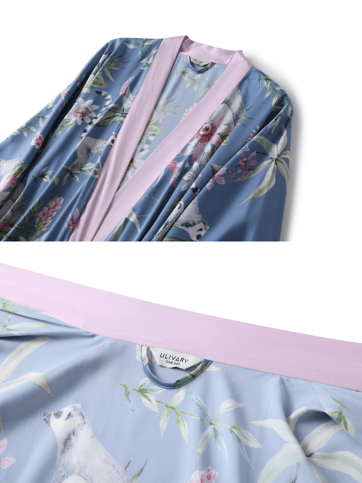 Ulivary Short Kimono Robe Blue Forest
