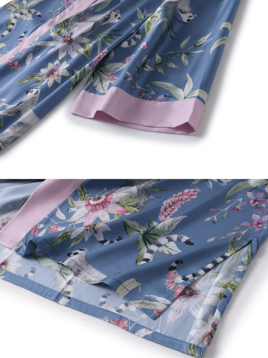 Ulivary Short Kimono Robe Blue Forest