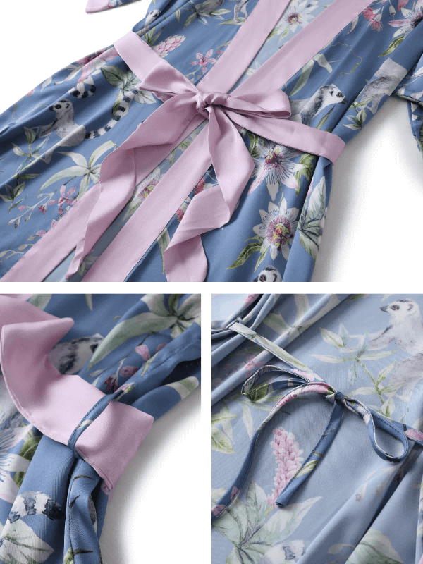 Ulivary Short Kimono Robe Blue Forest