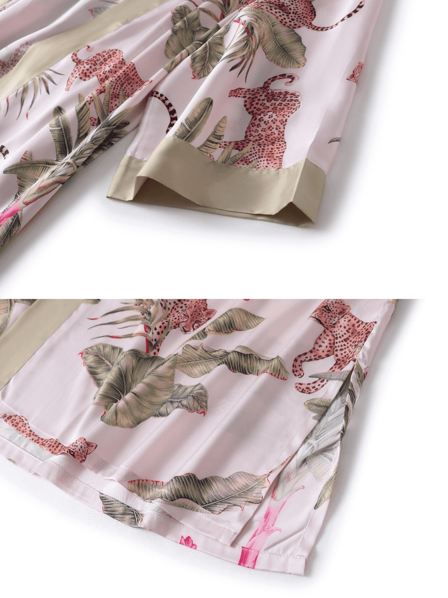 Ulivary Short Kimono Robe Olive Leopard