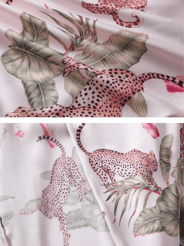 Ulivary Short Kimono Robe Olive Leopard