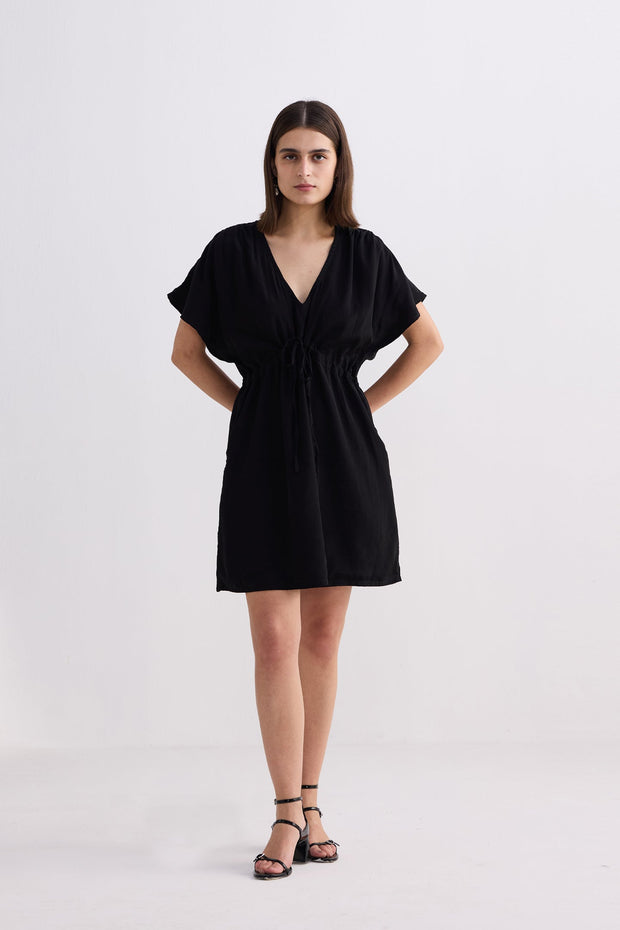 Reistor Short Gathered Dress in Black
