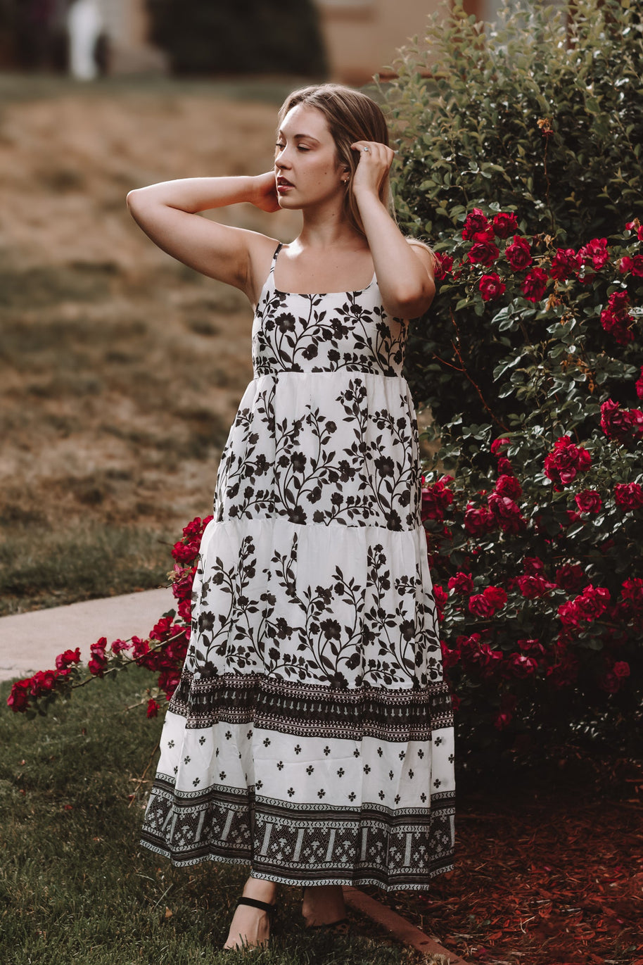 Reistor Strappy Tiered Maxi Dress in Florals