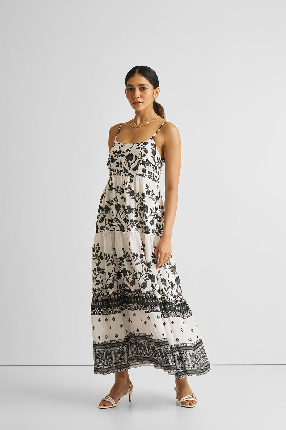 Reistor Strappy Tiered Maxi Dress in Florals