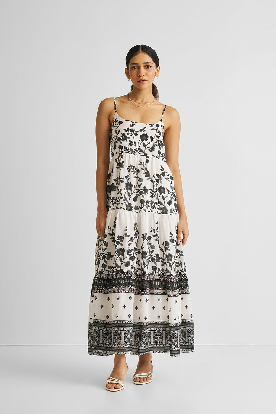 Reistor Strappy Tiered Maxi Dress in Florals