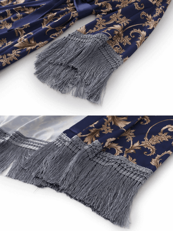 Ulivary Tassels Blue Kimono Robe