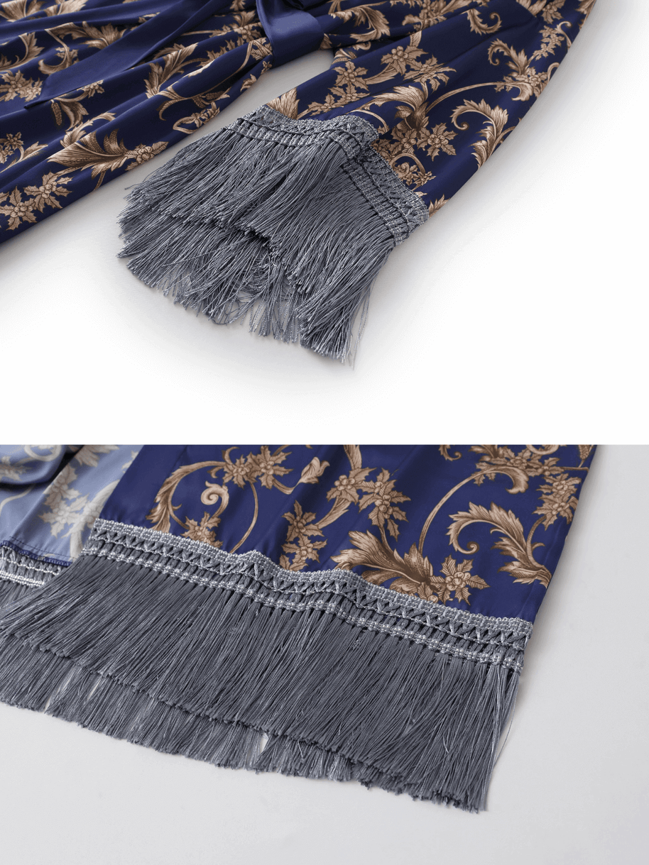 Ulivary Tassels Blue Kimono Robe