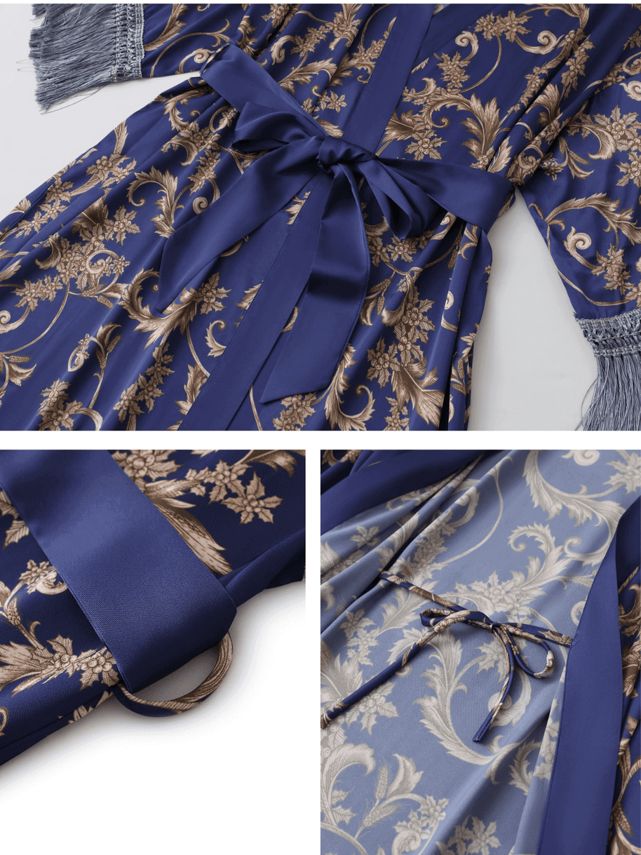 Ulivary Tassels Blue Kimono Robe