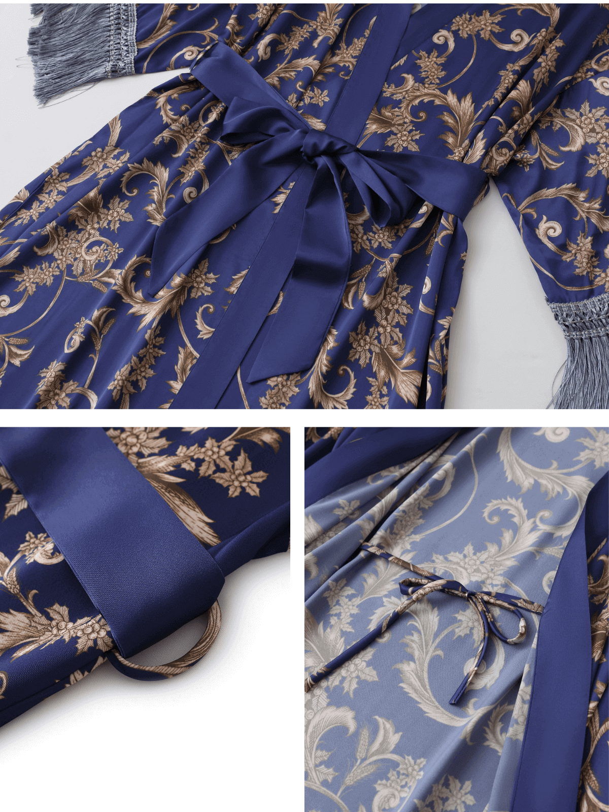 Ulivary Tassels Blue Kimono Robe