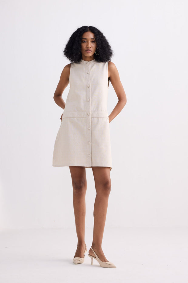 Reistor The Cotton Tweed Shift Dress in Cream