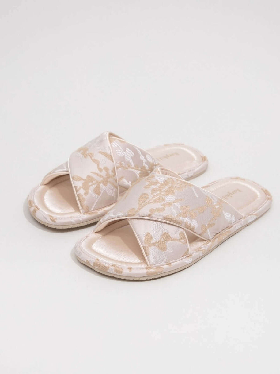 Ulivary Classic Cross-Strap Embroidery Slippers (more colors)