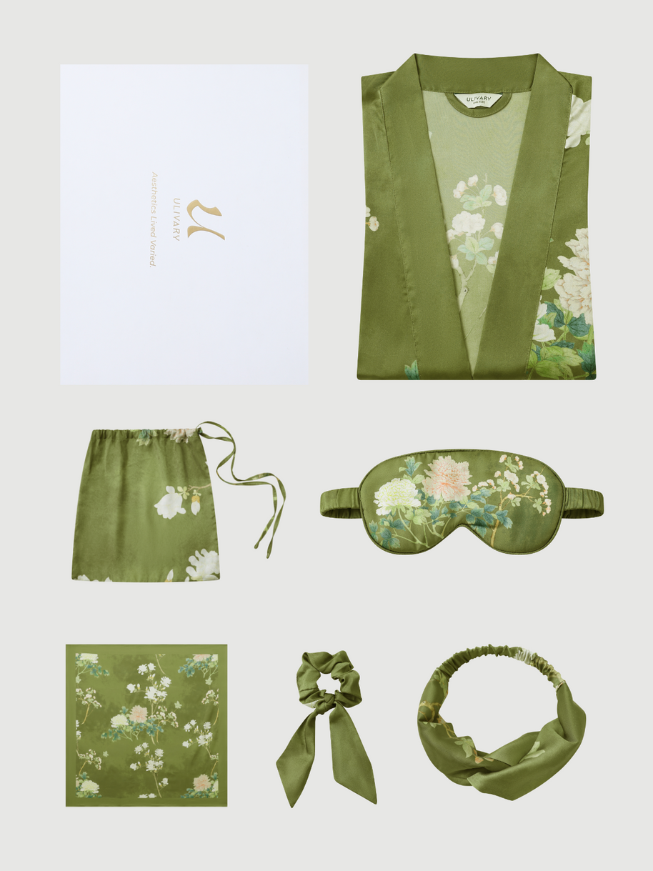 Ulivary Floral Olive Kimono Robe