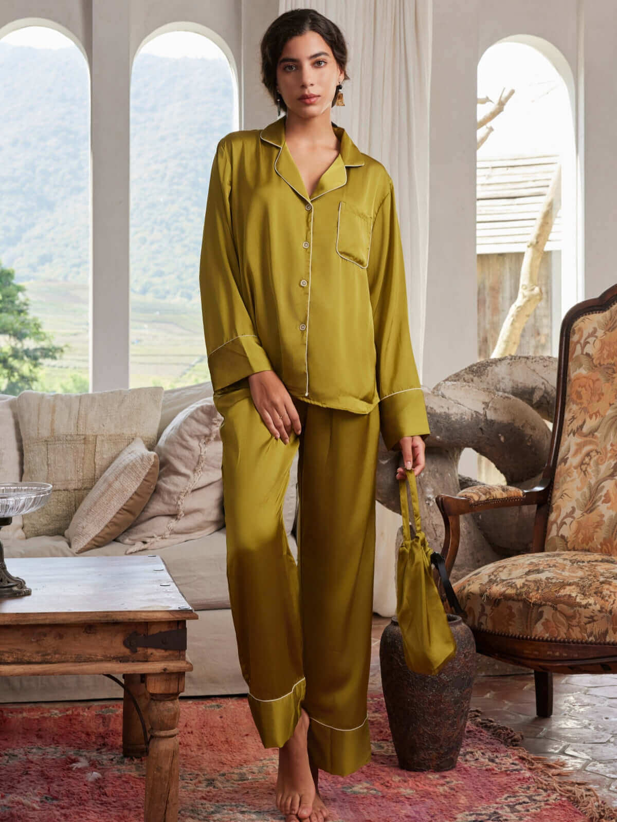 Ulivary Lapel Pajama Set 3 Pcs