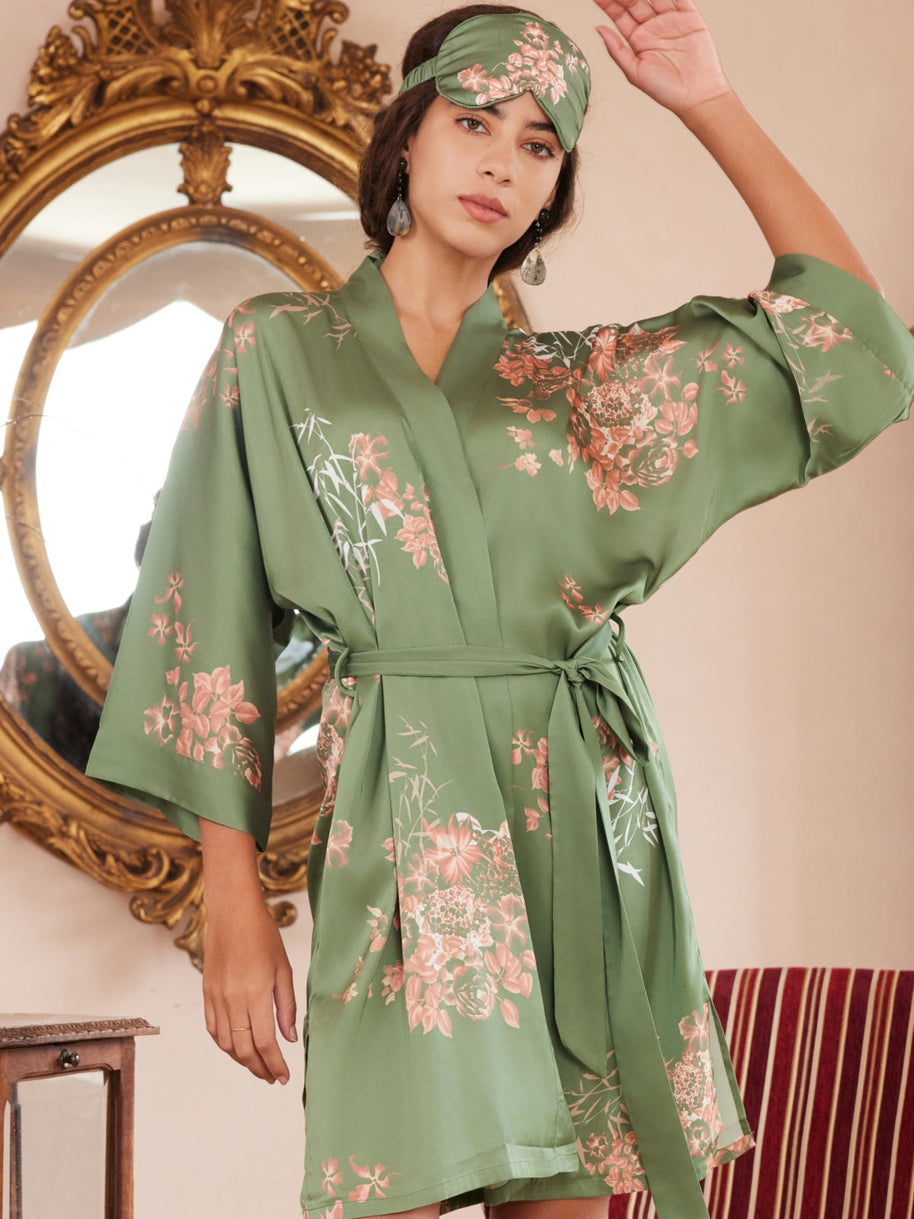 Ulivary Short Kimono Robe Olive