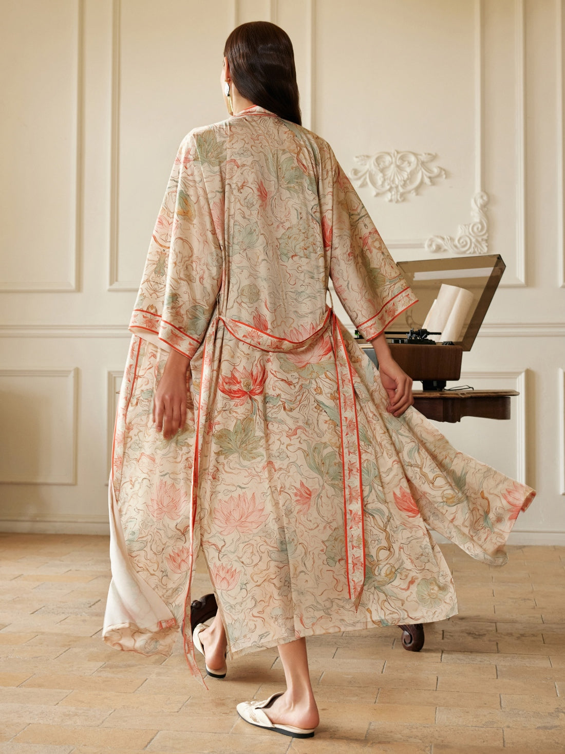 Ulivary Dunhuang Celestial Herb Long Kimono Robe with Pocket
