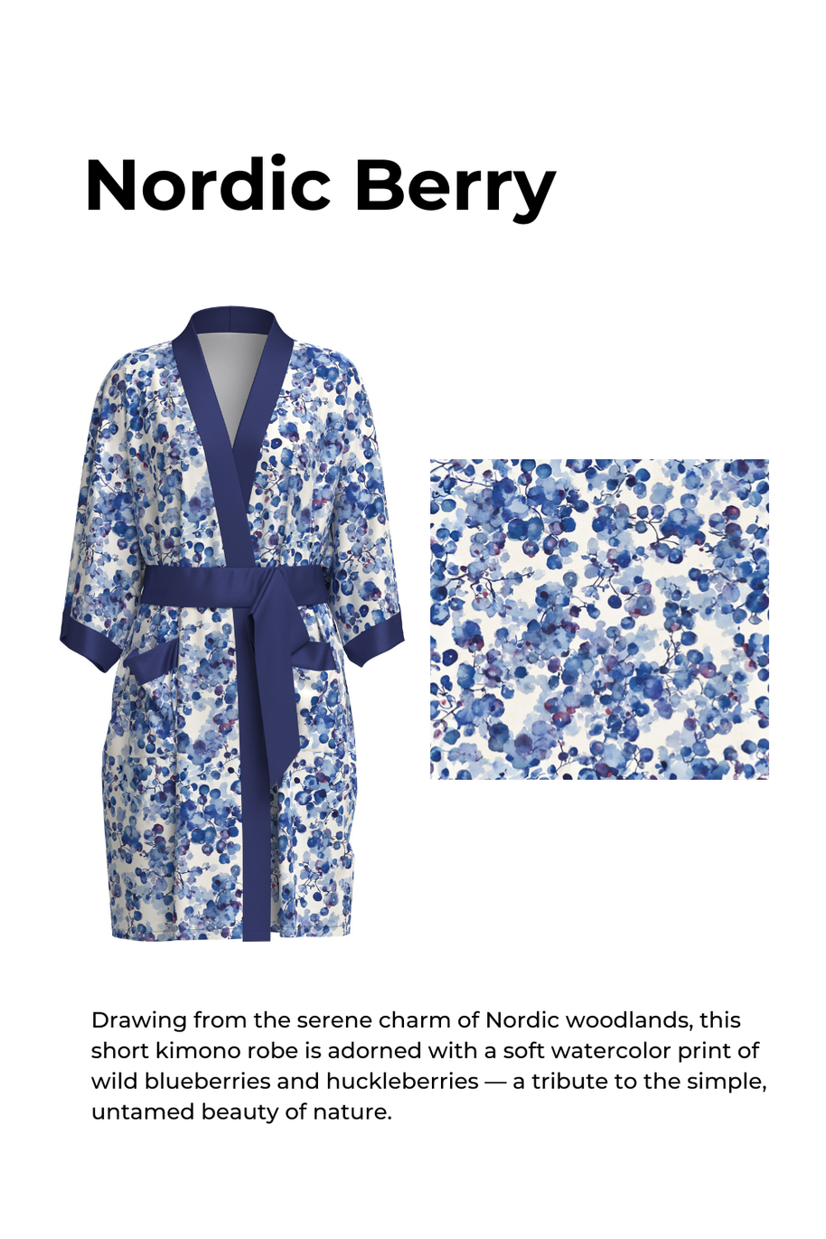 Nordic Berry Short Kimono Robe with Pockets