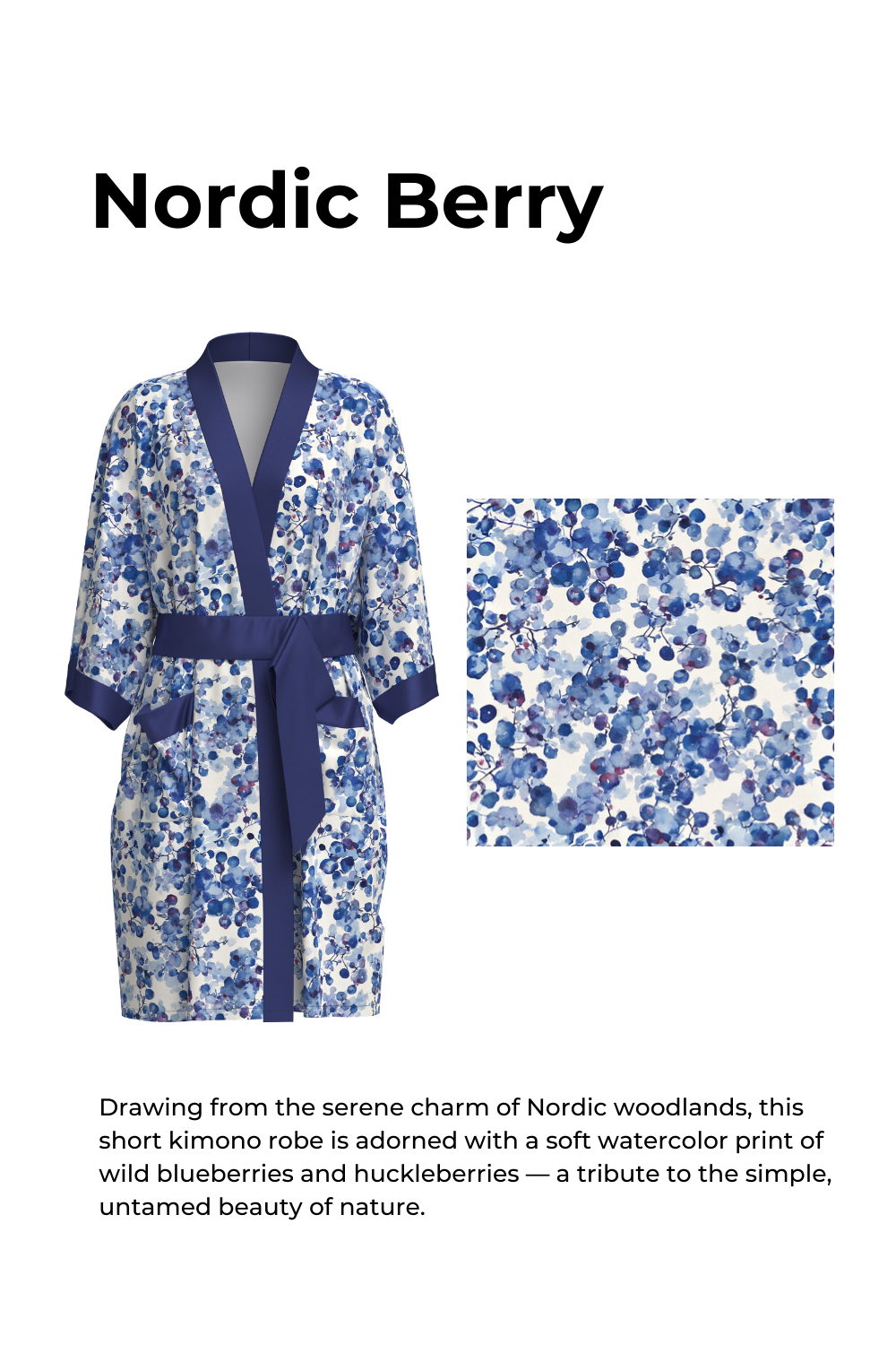 Nordic Berry Short Kimono Robe with Pockets