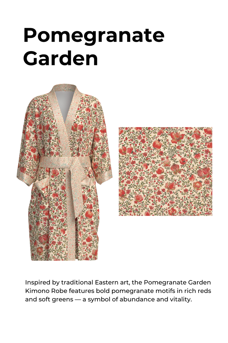 Ulivary Pomegranate Garden Short Robe With Pockets