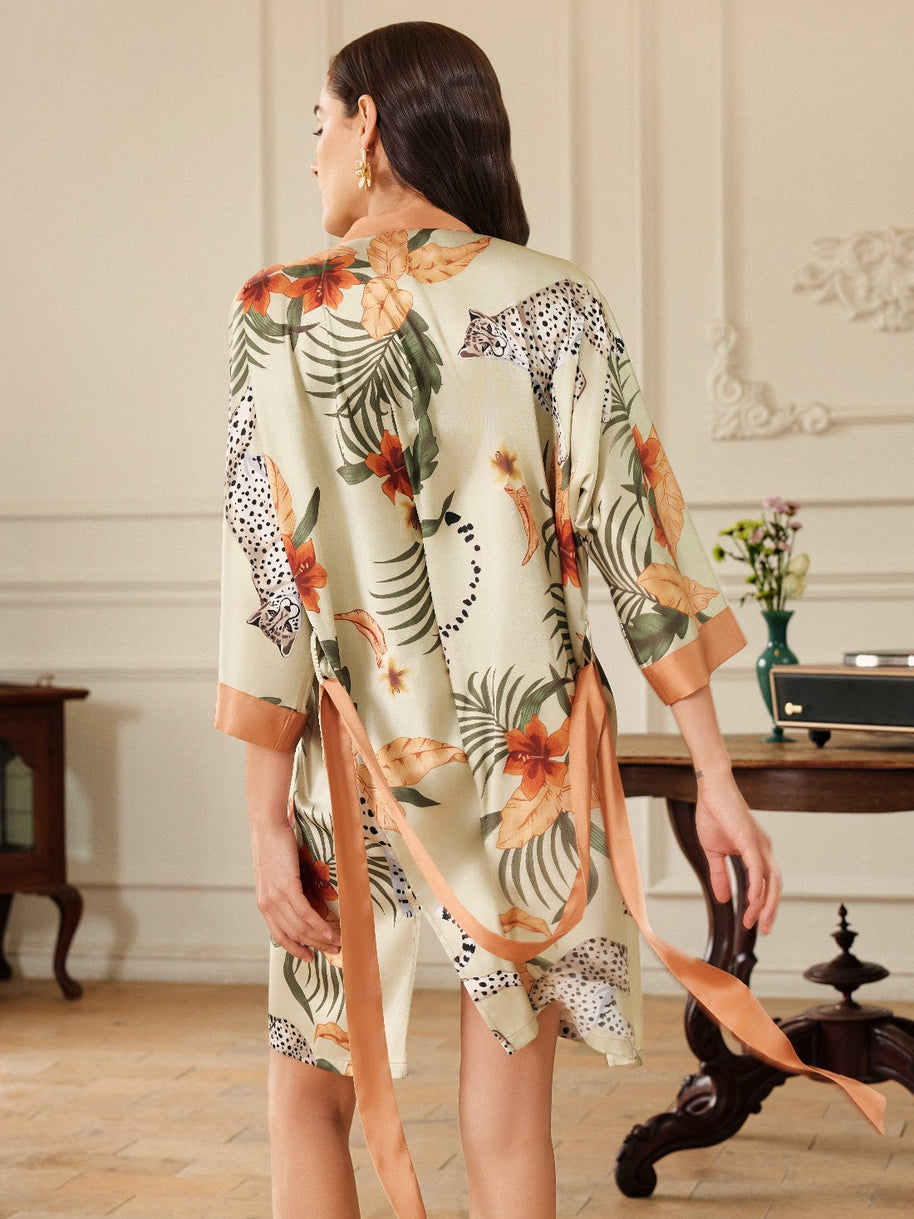 Ulivary Orange Leopard Short Kimono Robe
