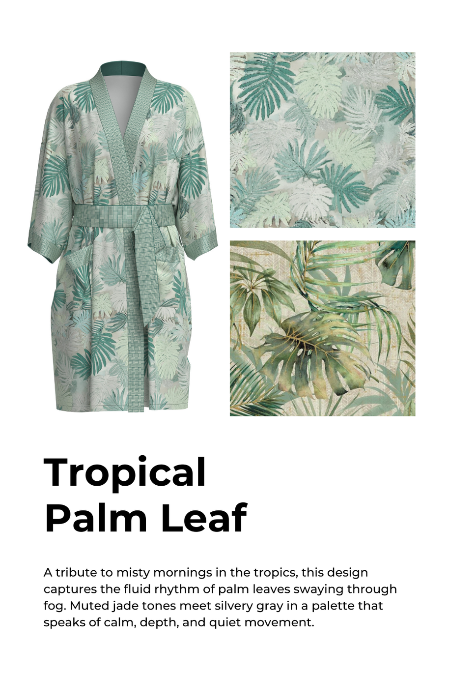 Ulivary Tropical Palm Leaf Short Robe with Pockets