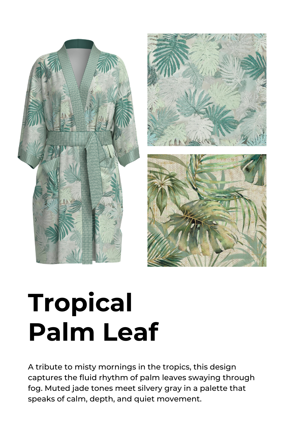 Ulivary Tropical Palm Leaf Short Robe with Pockets