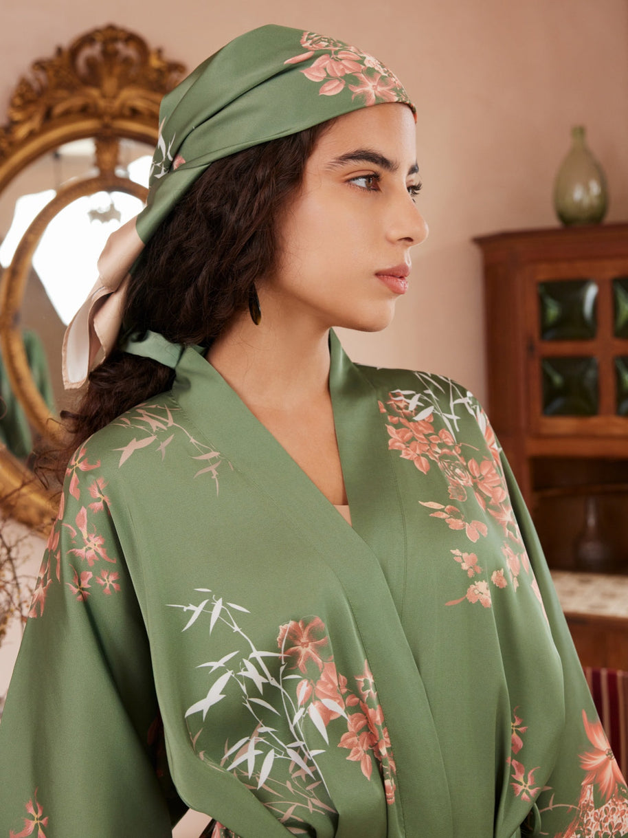 Ulivary Short Kimono Robe Olive