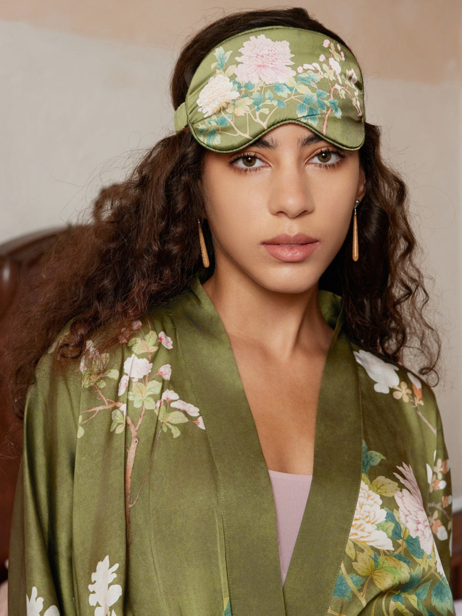 Ulivary Floral Olive Kimono Robe