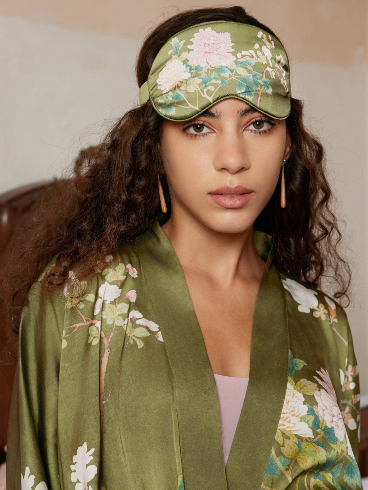 Ulivary Floral Olive Kimono Robe