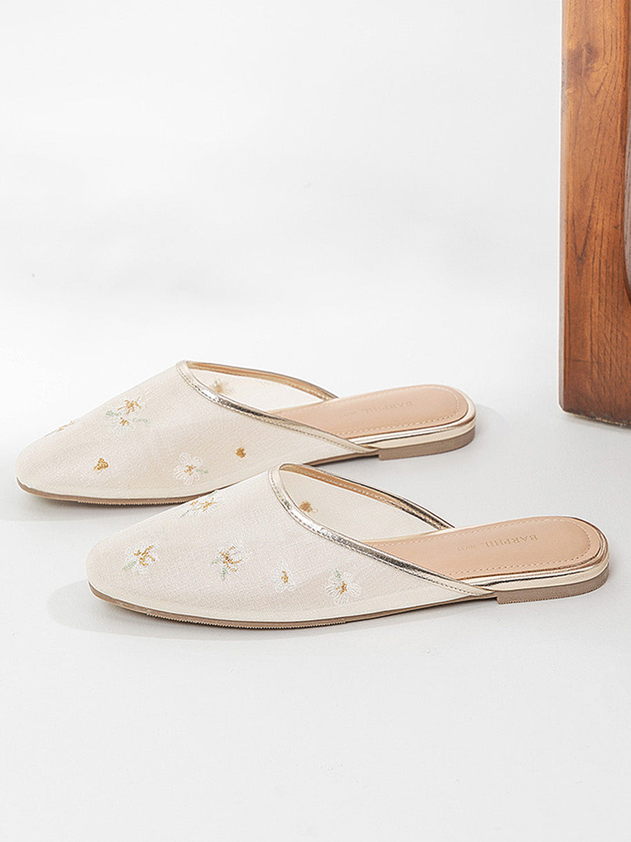 Ulivary Oriental-Floral Mesh Closed-Toe Slippers