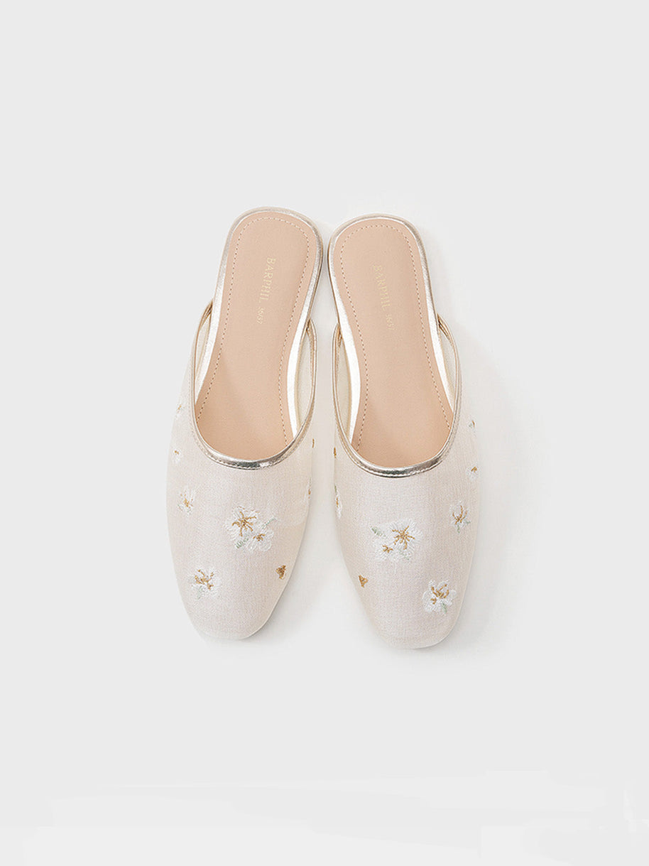 Ulivary Oriental-Floral Mesh Closed-Toe Slippers
