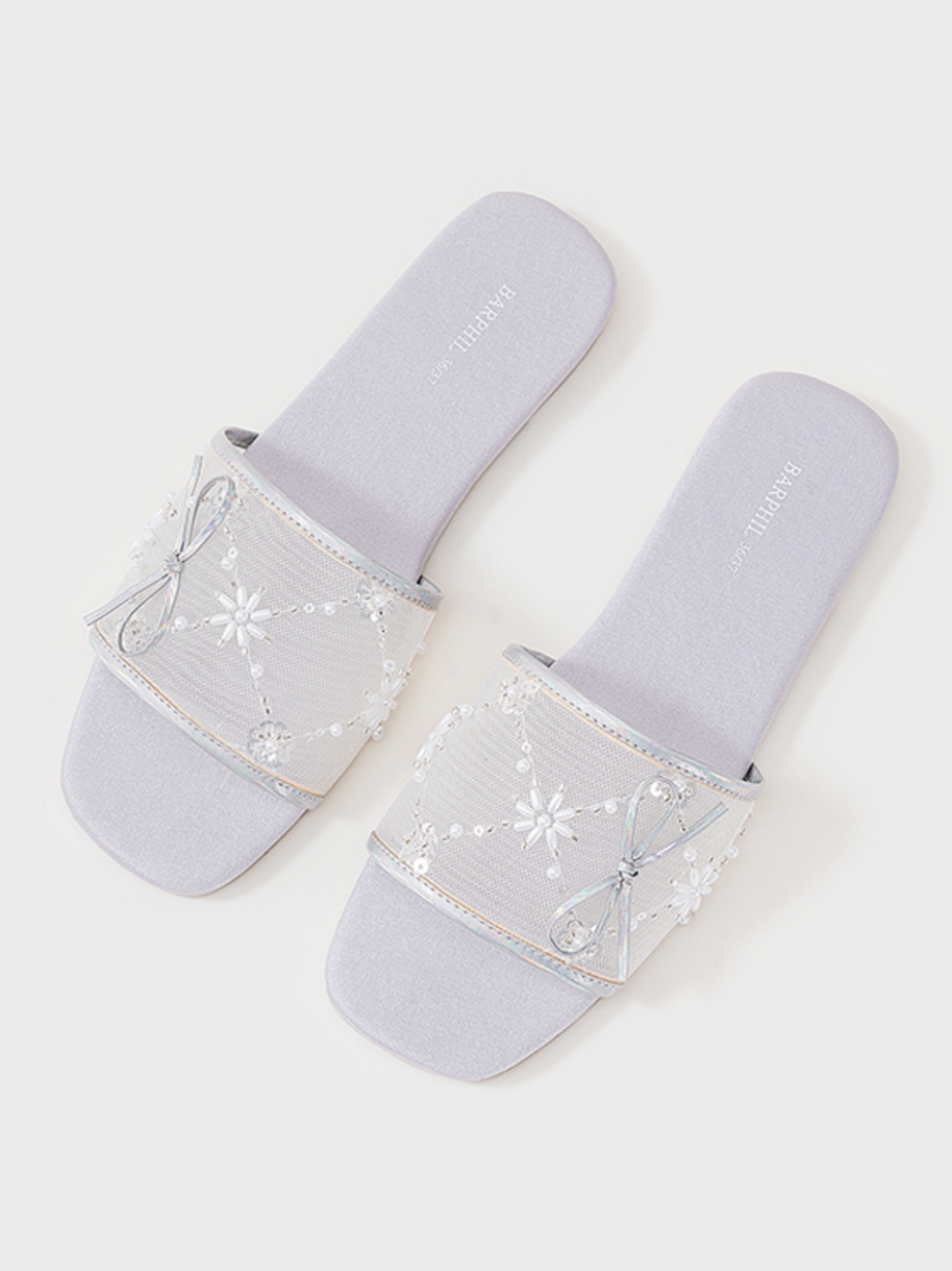 Ulivary Embroidered Satin Bow House Slippers (more colors)