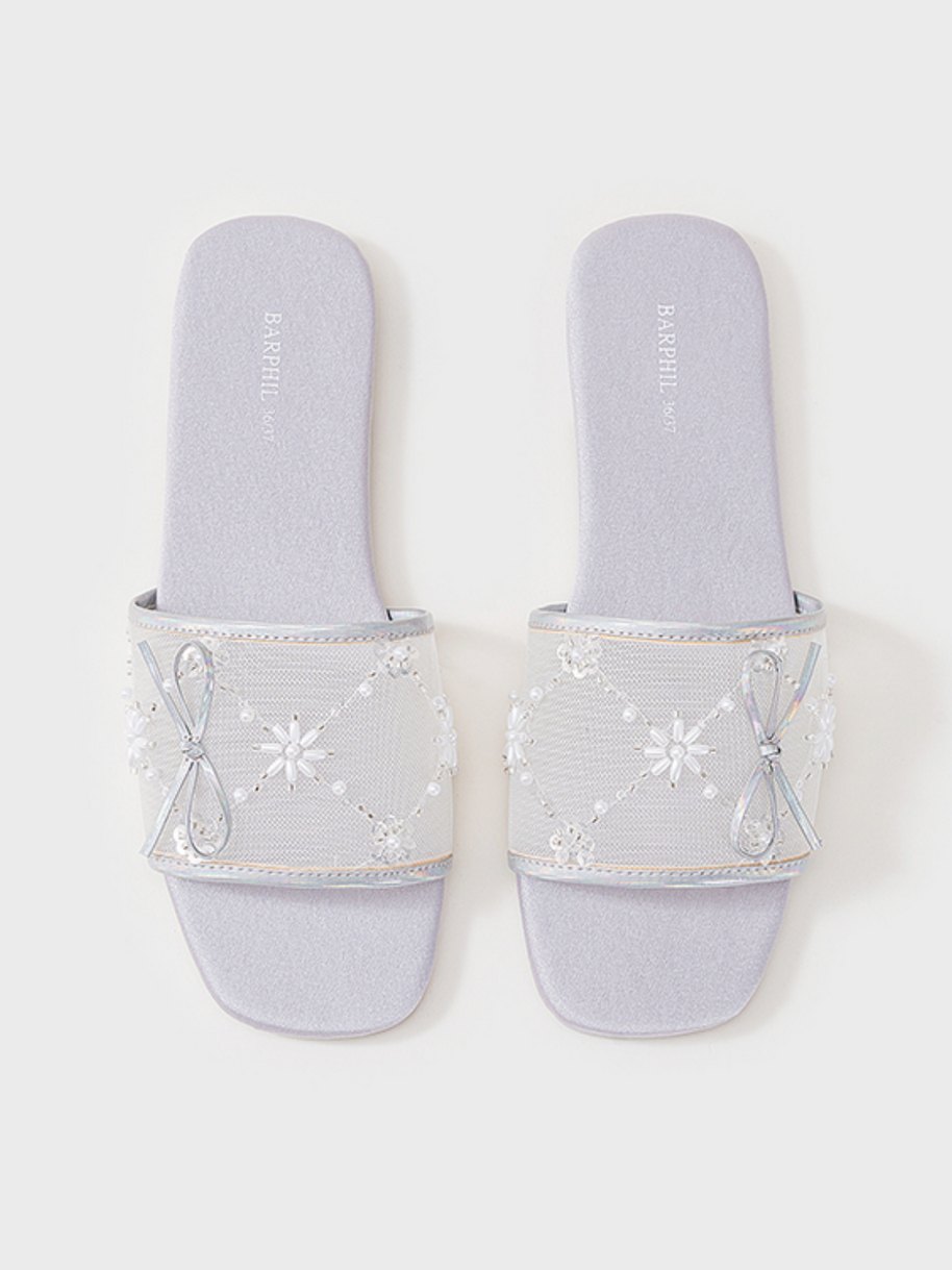 Ulivary Embroidered Satin Bow House Slippers (more colors)